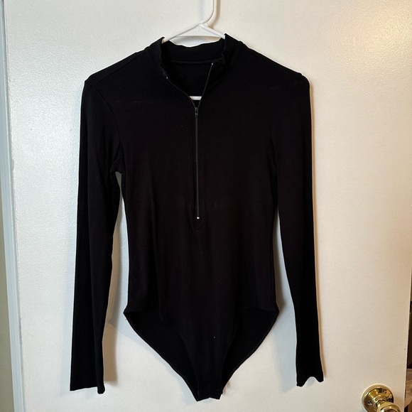 Tops - Zip-up Black Bodysuit with Mockneck